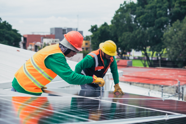 Soltree technicians installing solar panels