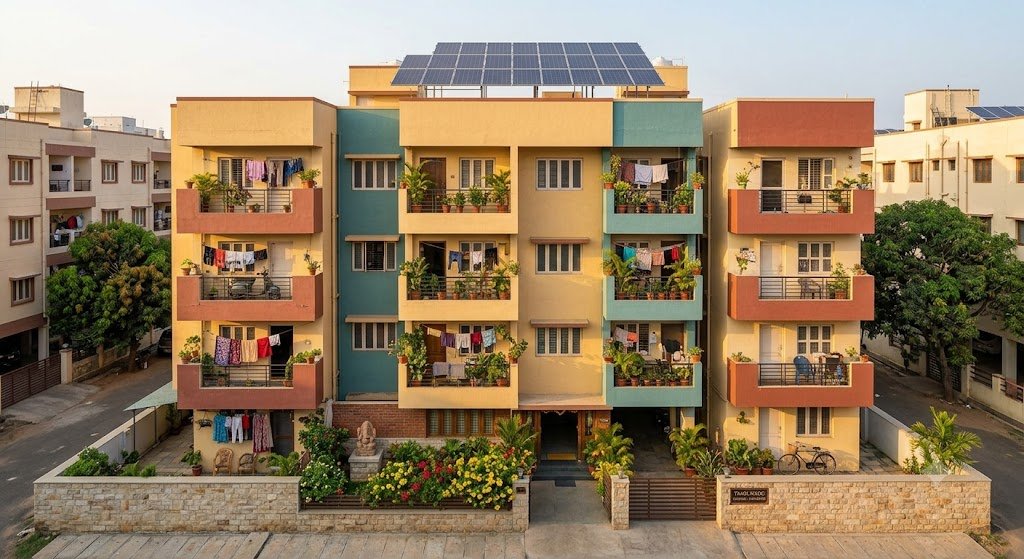 Rooftop solar panel array on a home